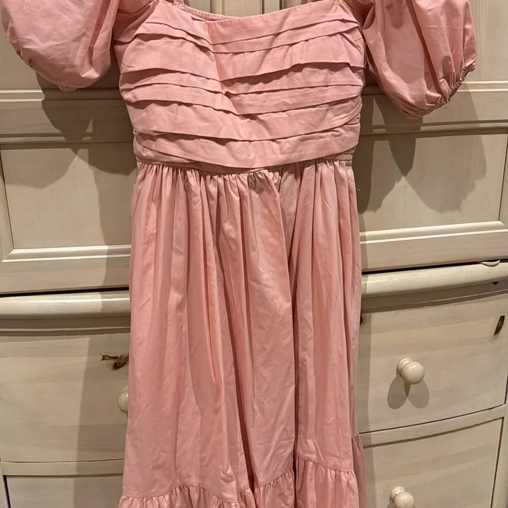 Abercrombie & Fitch Pink Maxi Dress with Puff Sleeves